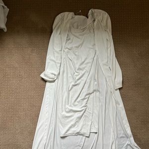 White ribbed cardigan & dress two piece set